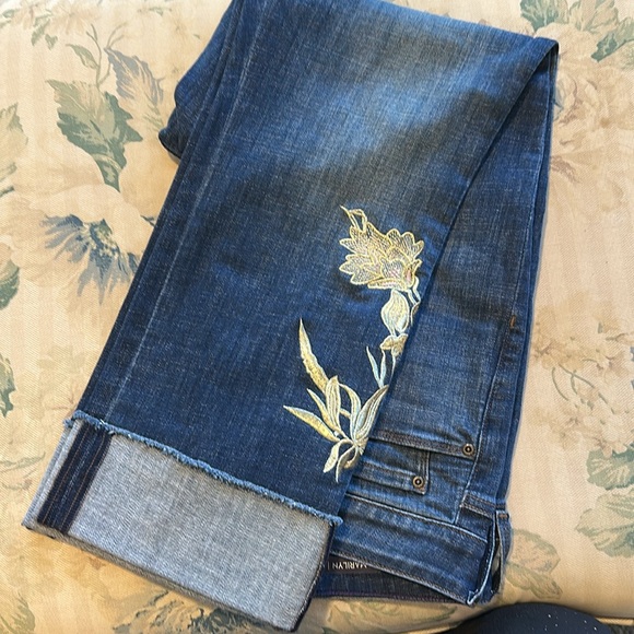 Not Your Daughters Jeans NYDJ Marilyn Ankle Embroidered Cropped Cuffed Jean 14 - Picture 3 of 5